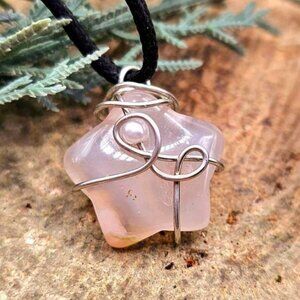Nature Cherry Blossom Agate Star Wire Wrapped Pendant Necklace